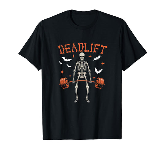 Deadlift Halloween Bats Skeleton Weightlifting Workout Gym T-Shirt
