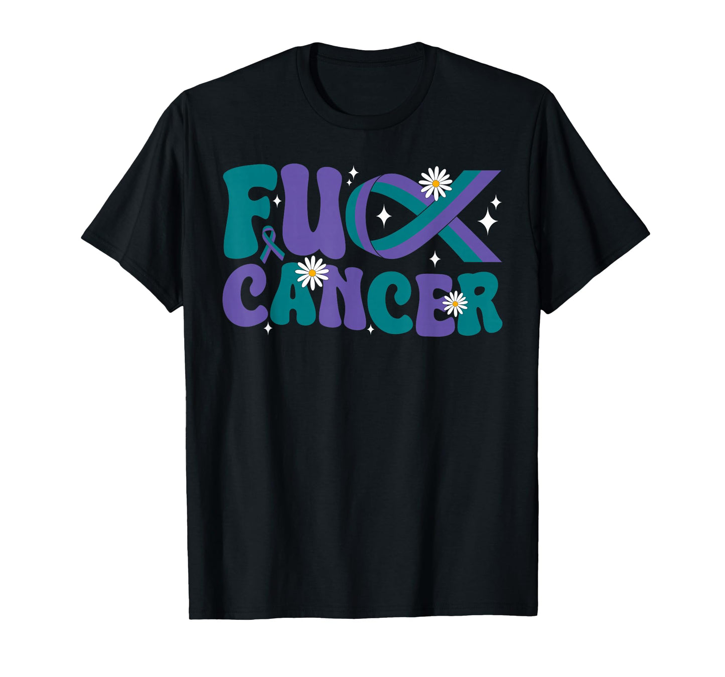 Groovy Fuck Cancer Anal Cancer Awareness Purple Green Ribbon T-Shirt