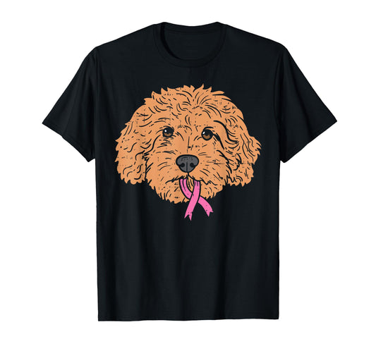 Goldendoodle Dog Ribbon Breast Cancer Awareness Support Gift T-Shirt