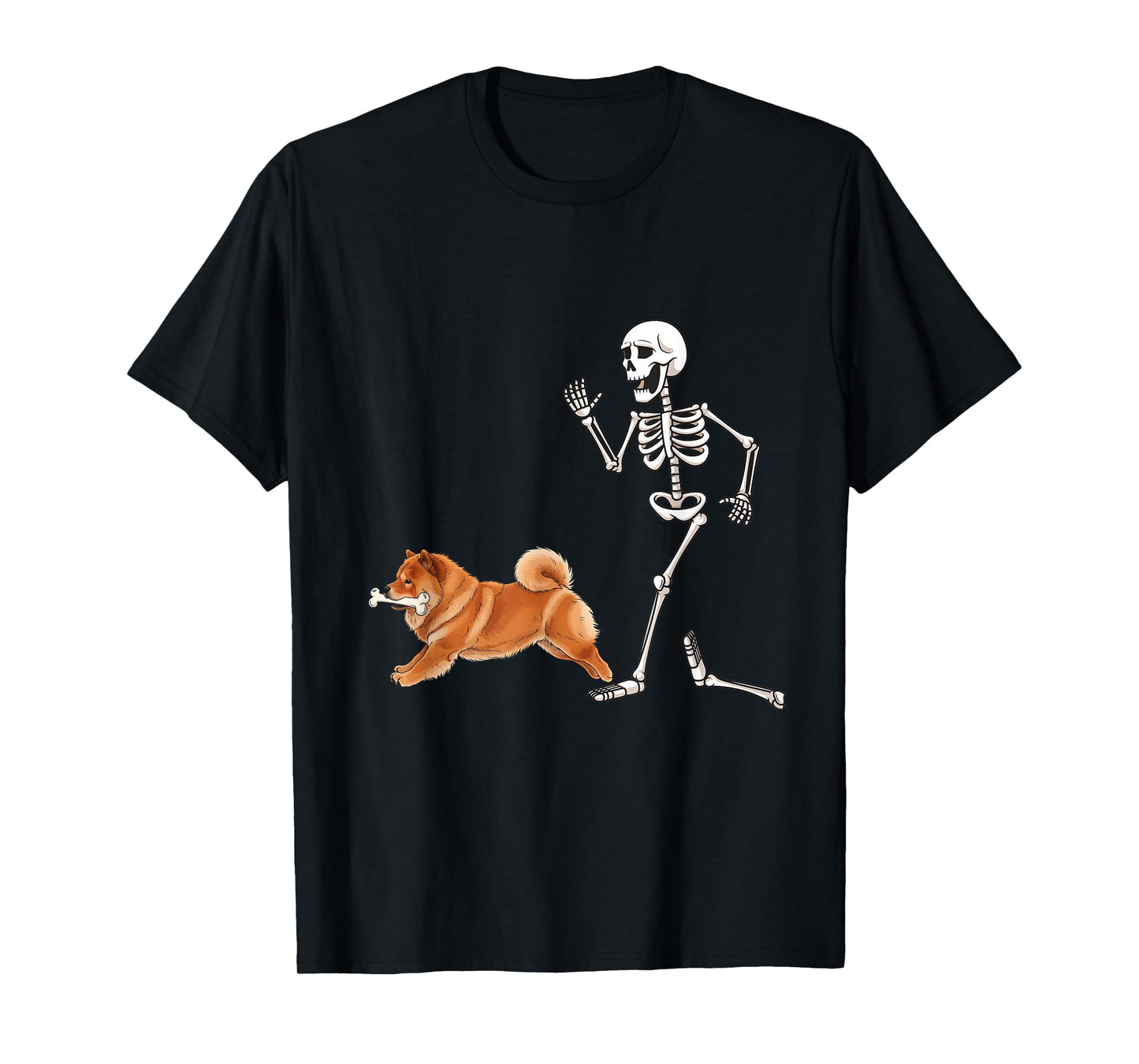 Funny Halloween Chow Chow and Skeleton T-Shirt