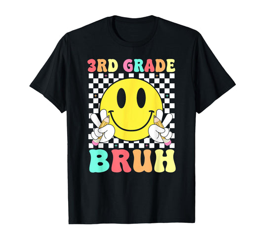 3rd Grade Bruh Teacher Kids Retro Smile Face Back To School T-Shirt