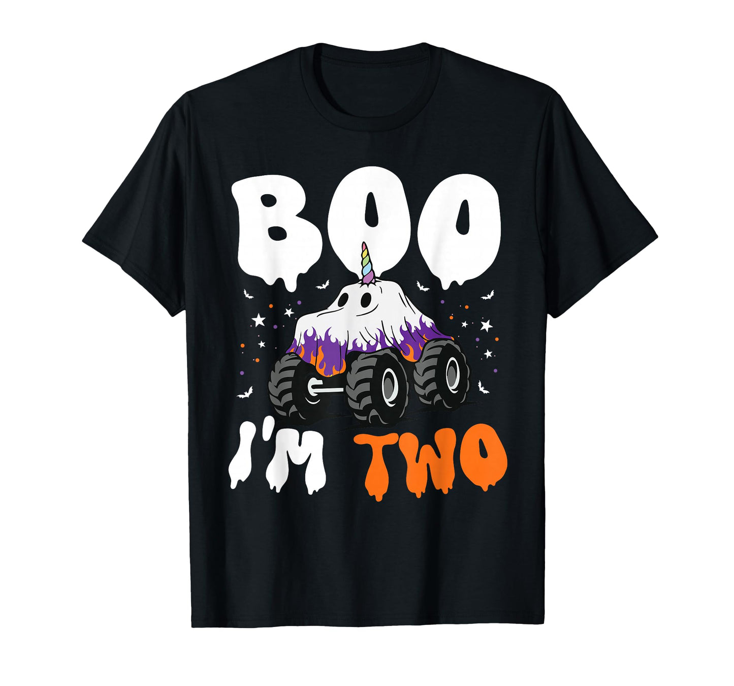 Cute Ghost Unicorn with Truck Boo I'm Two Birthday Boys T-Shirt
