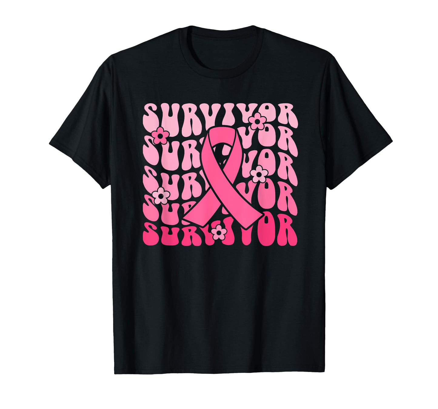 Groovy Pink Ribbon Breast Cancer Awareness Month Survivor T-Shirt