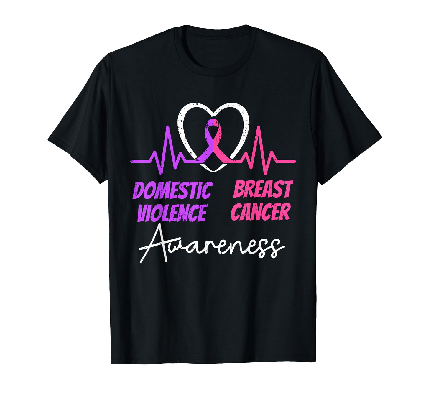 Domestic Violence & Breast Cancer Awareness Heart Support T-Shirt