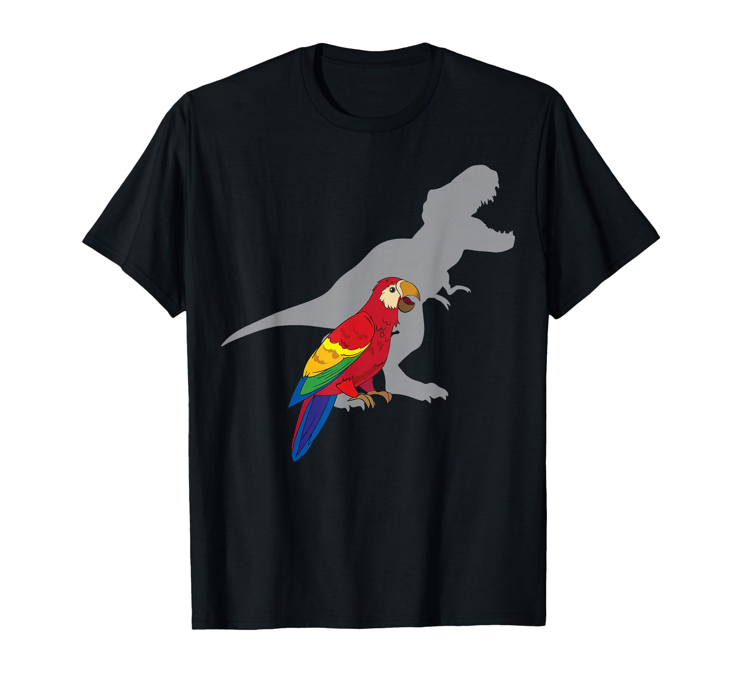 Cute African Parrot Gifts For Bird Lovers Women T-Rex Screaming with Macaw Parrot Unisex Adult Black Short Sleeve Classic Fit Cotton 65% Polyester 35% T-Shirt