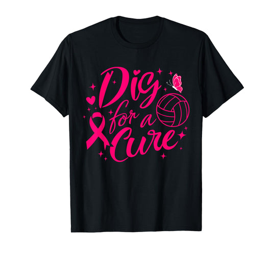 Dig For A Cure Breast Cancer Awareness Volleyball Pink T-Shirt