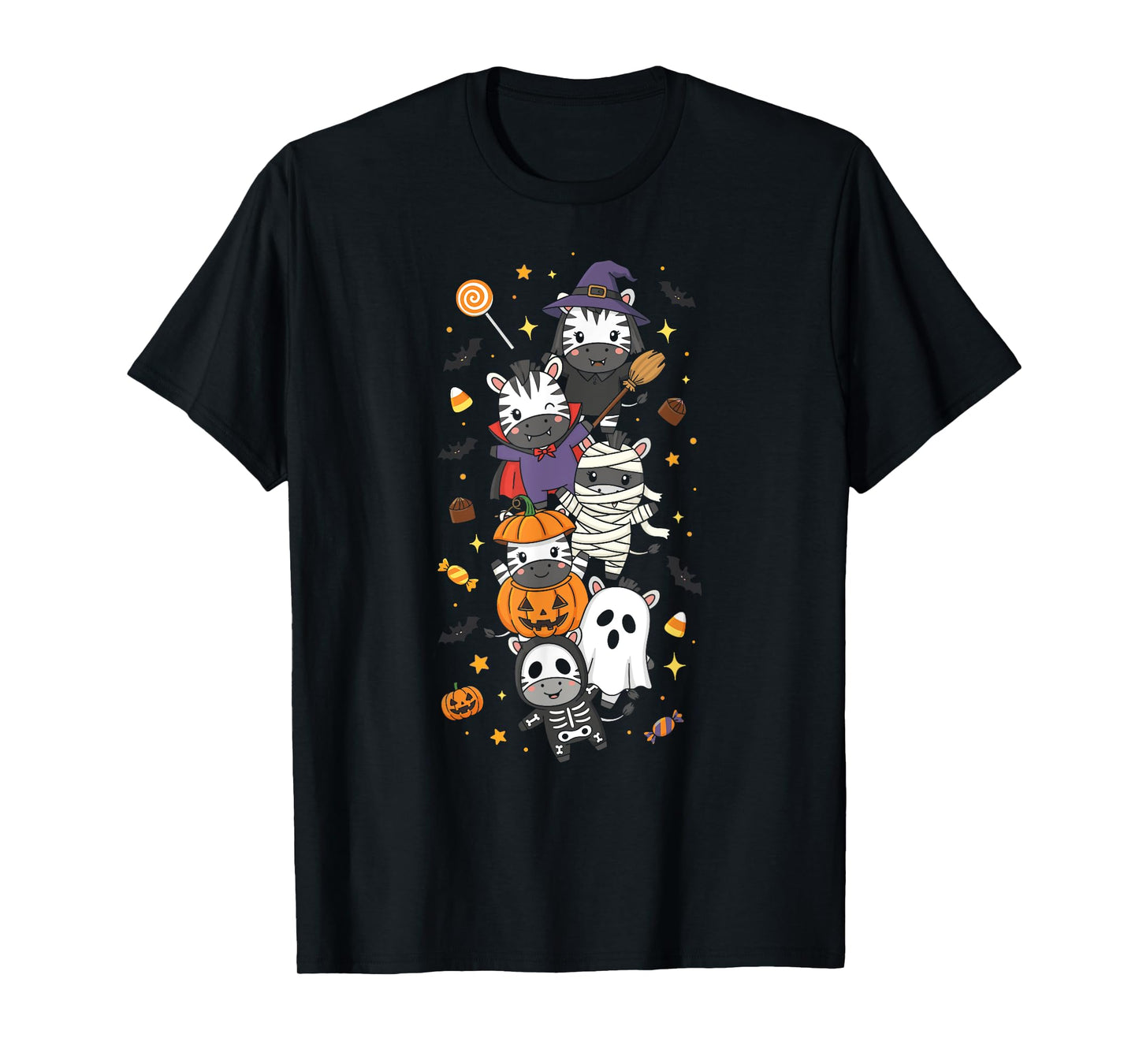 Funny Zebra Witch Vampire Ghost Halloween Kids Mens Womens T-Shirt