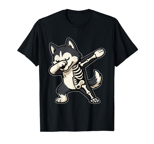 Dabbing Husky Half Skeleton Halloween Costume Owner Lover T-Shirt