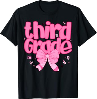 Coquette Bow Third Grade Groovy Teacher Student T-Shirt