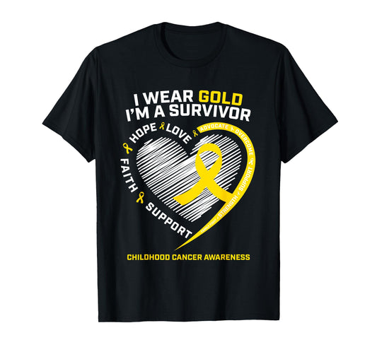 I Wear Gold I'm A Survivor Kids Childhood Cancer Awareness T-Shirt