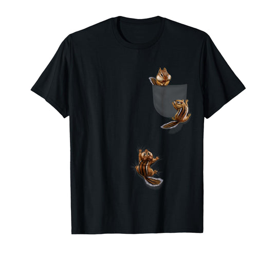Cute Little Squirrel Playing, Climbing in Pocket, Chipmunk T-Shirt