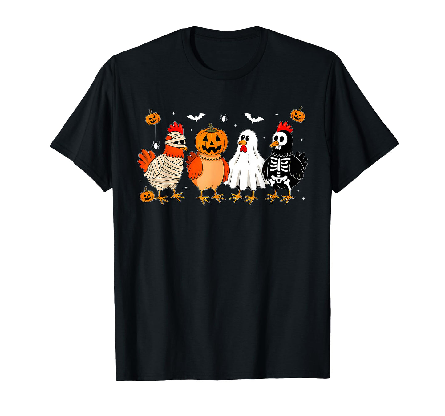 Funny Chicken Skeleton Ghost Pumpkin Halloween Chicken Lover T-Shirt