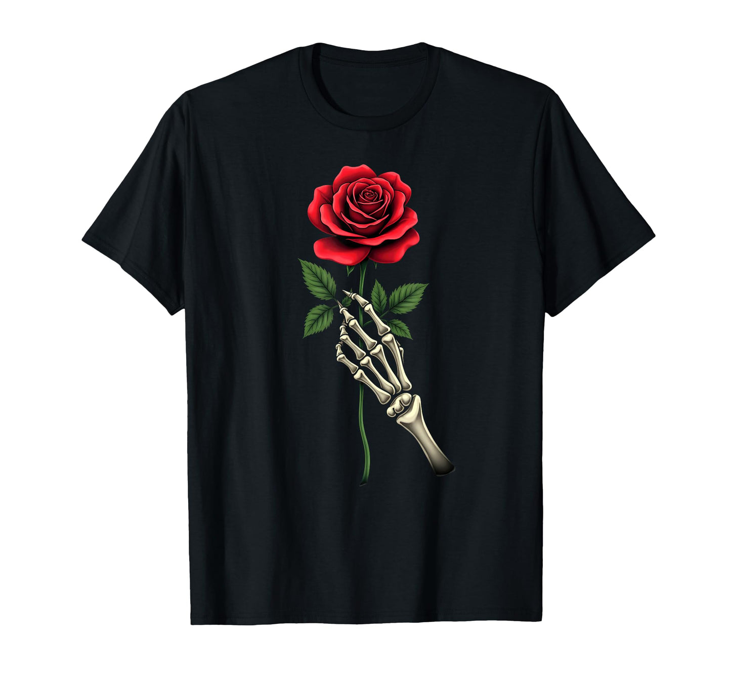 Vintage Skeleton Hand Red Rose Halloween T-Shirt