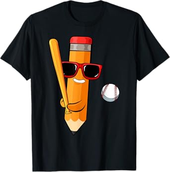 Baseball Player Pencil Back To School Cute Sport Students T-Shirt