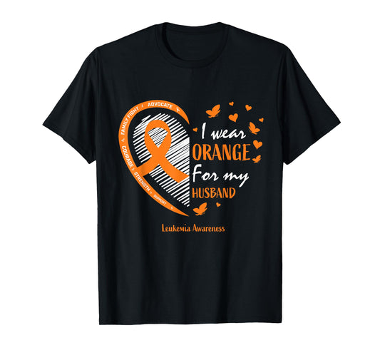 Wife Women I Wear Orange For My Husband Leukemia Awareness T-Shirt