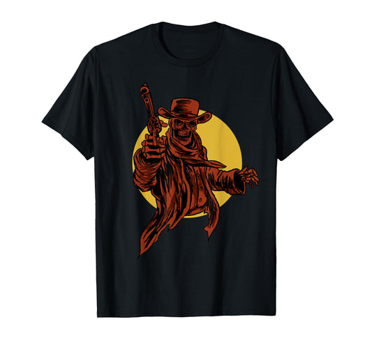 Cowboy Skull Dead Revolver Skeleton Cool Outlaw Gift Idea T-Shirt