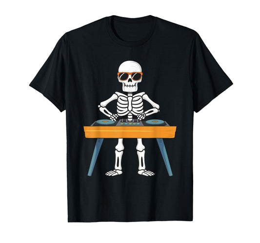 Funny Skeleton Playing DJ Music Kids Boys Girls Halloween T-Shirt