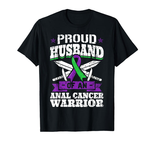 Proud Husband Of Anal Cancer Warrior Tumor Awareness Ribbon T-Shirt