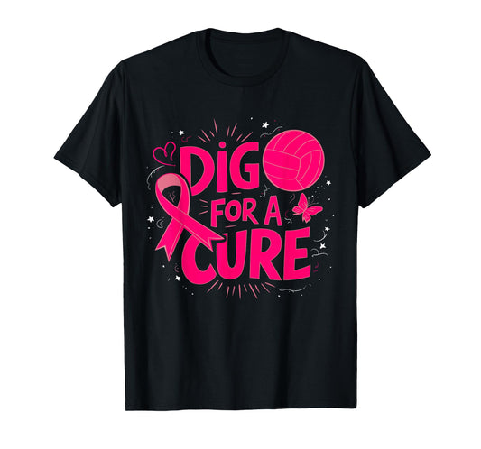 Dig For A Cure Breast Cancer Awareness Volleyball Pink T-Shirt
