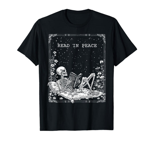 Read in Peace Skeleton Reading For Book Lover Kids Halloween T-Shirt