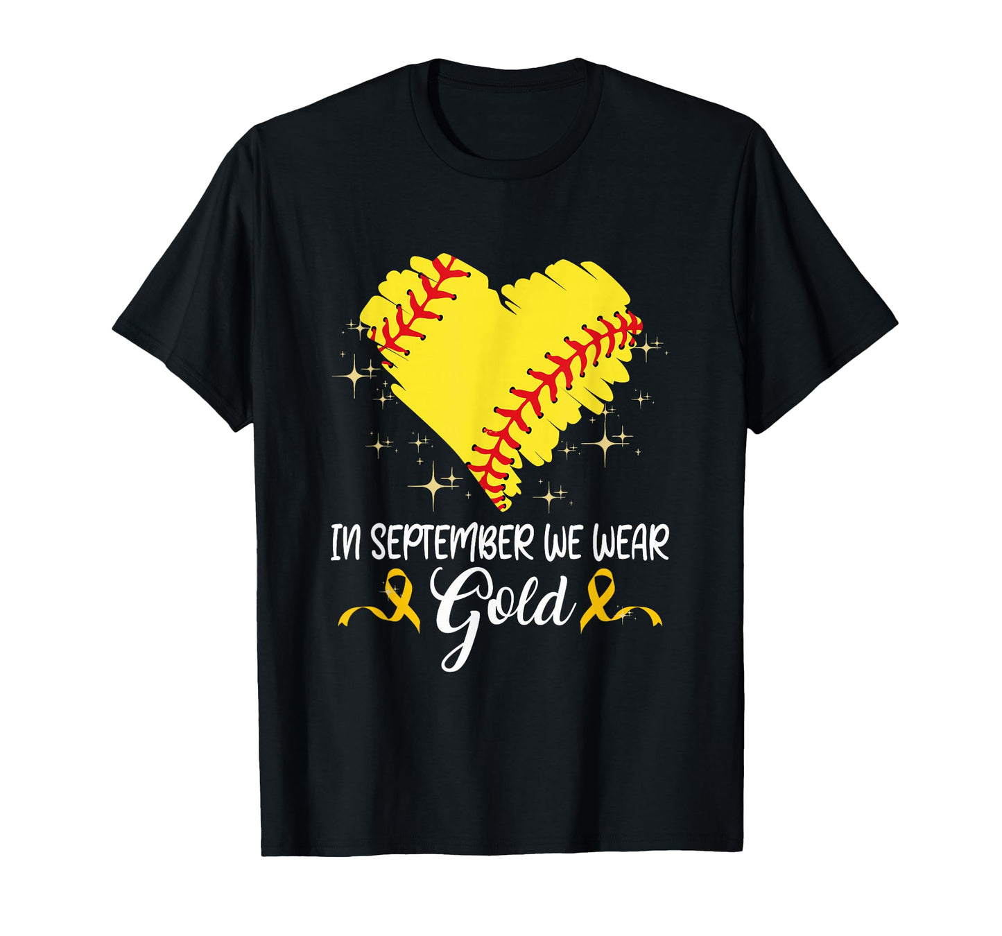 In September We Wear Gold Softball Childhood Cancer Support T-Shirt