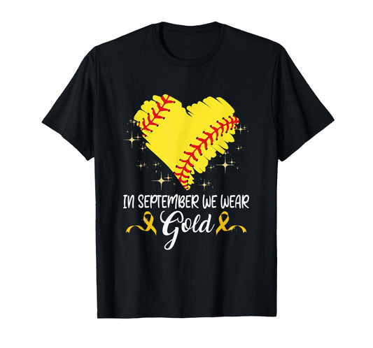 In September We Wear Gold Softball Childhood Cancer Support T-Shirt