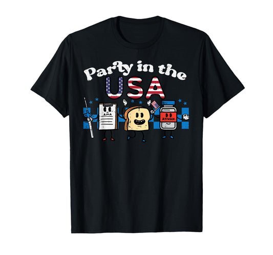 4th July Nurse Party USA Ativan Scrub Top Patriot Women Men T-Shirt