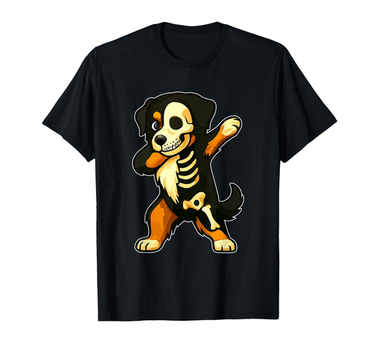 Dabbing Bernese Mountain Half Skeleton Halloween Owner Lover T-Shirt