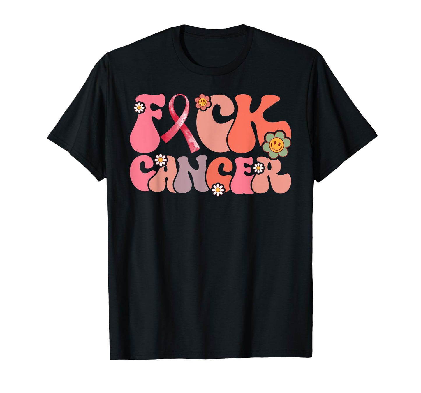 Pink Shirt Fuck Cancer Groovy Floral T-Shirt