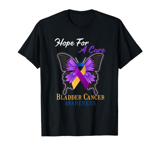 Hope For A Cure Bladder Cancer Awareness Ribbon Butterfly T-Shirt