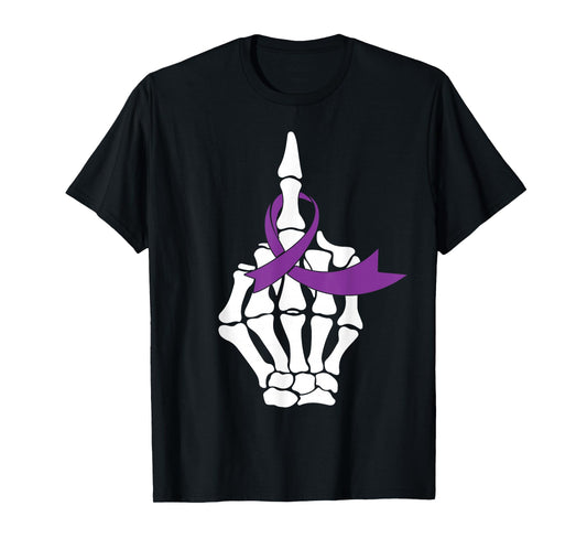 Fuck Pancreatic Cancer Middle Finger Purple Ribbon Shirt T-Shirt