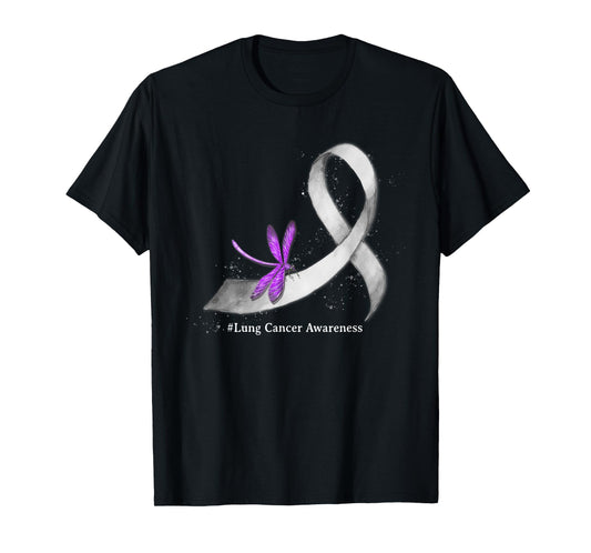 Hippie Dragonfly White Ribbon Lung Cancer Awareness Gifts T-Shirt