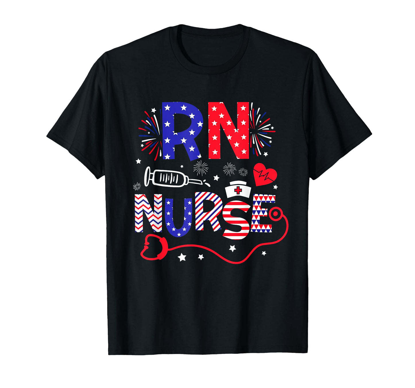 RN Nurse 4th Of July Patriotic American Flag Stethoscope T-Shirt