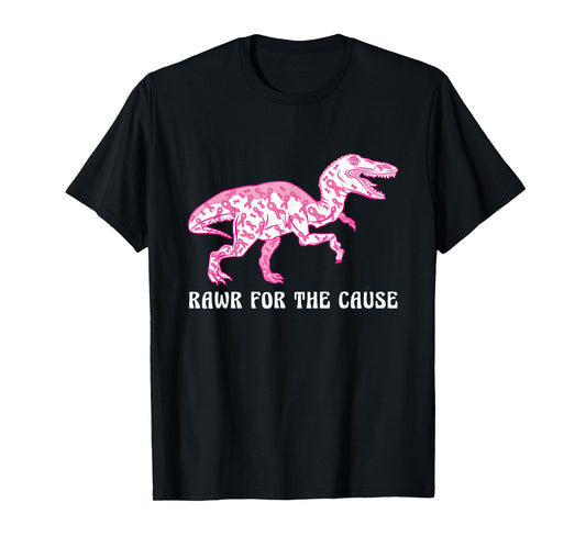 Dinosaur Pink Ribbon Breast Cancer Awareness Month Warrior T-Shirt
