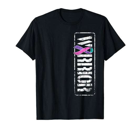 Thyroid Cancer Awareness - Sideways Military Warrior Ribbon T-Shirt
