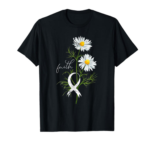 Lung Cancer Fight Support White Ribbon Gift Lung Cancer T-Shirt