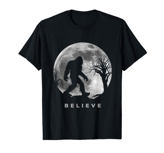 Bigfoot Night Full Moon Shirt I Believe Sasquatch Men Kids T-Shirt