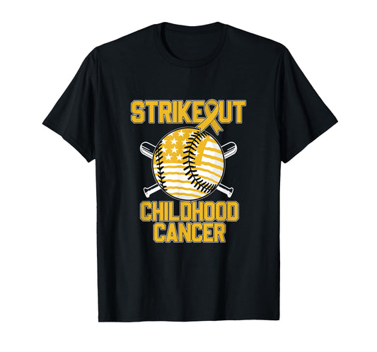 American Flag Strikeout Childhood Cancer Baseball T-Shirt