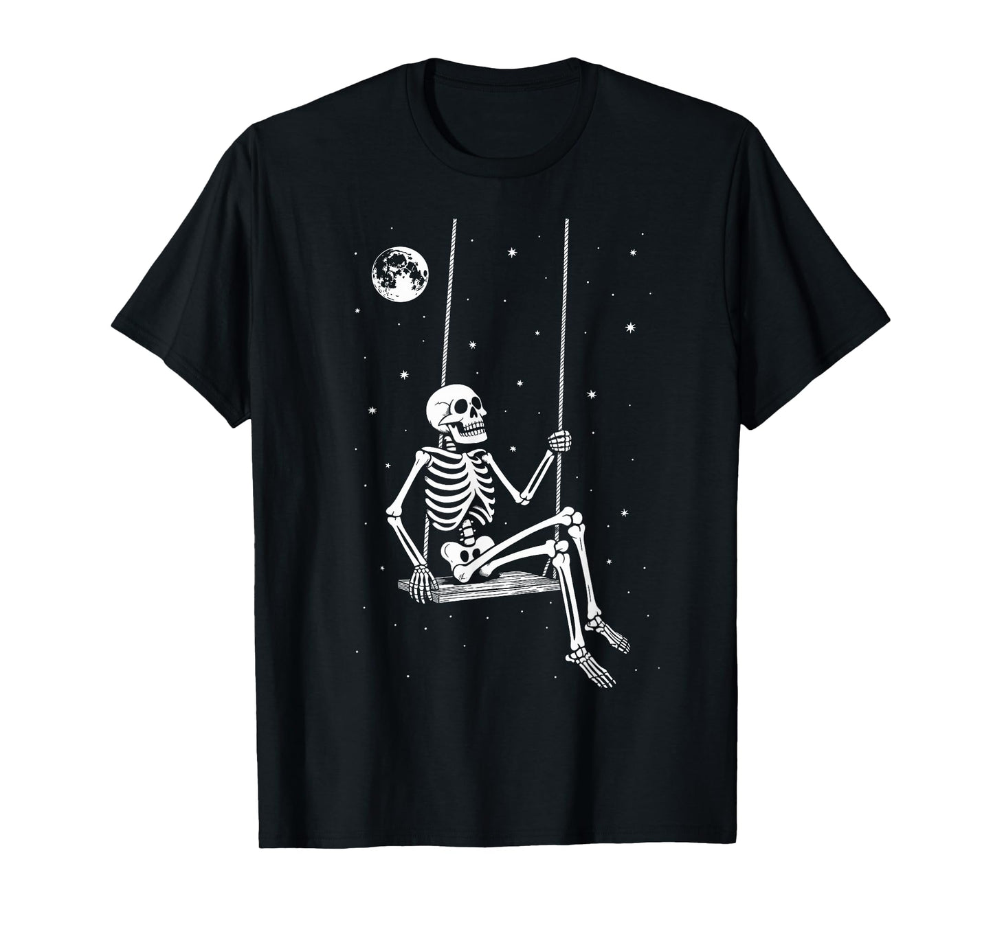 Spooky Skeleton Swing Moon Halloween Gothic Night Sky T-Shirt