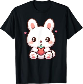 Cute Bunny Rabbit Eating Strawberry Tween Girls Graphic T-Shirt