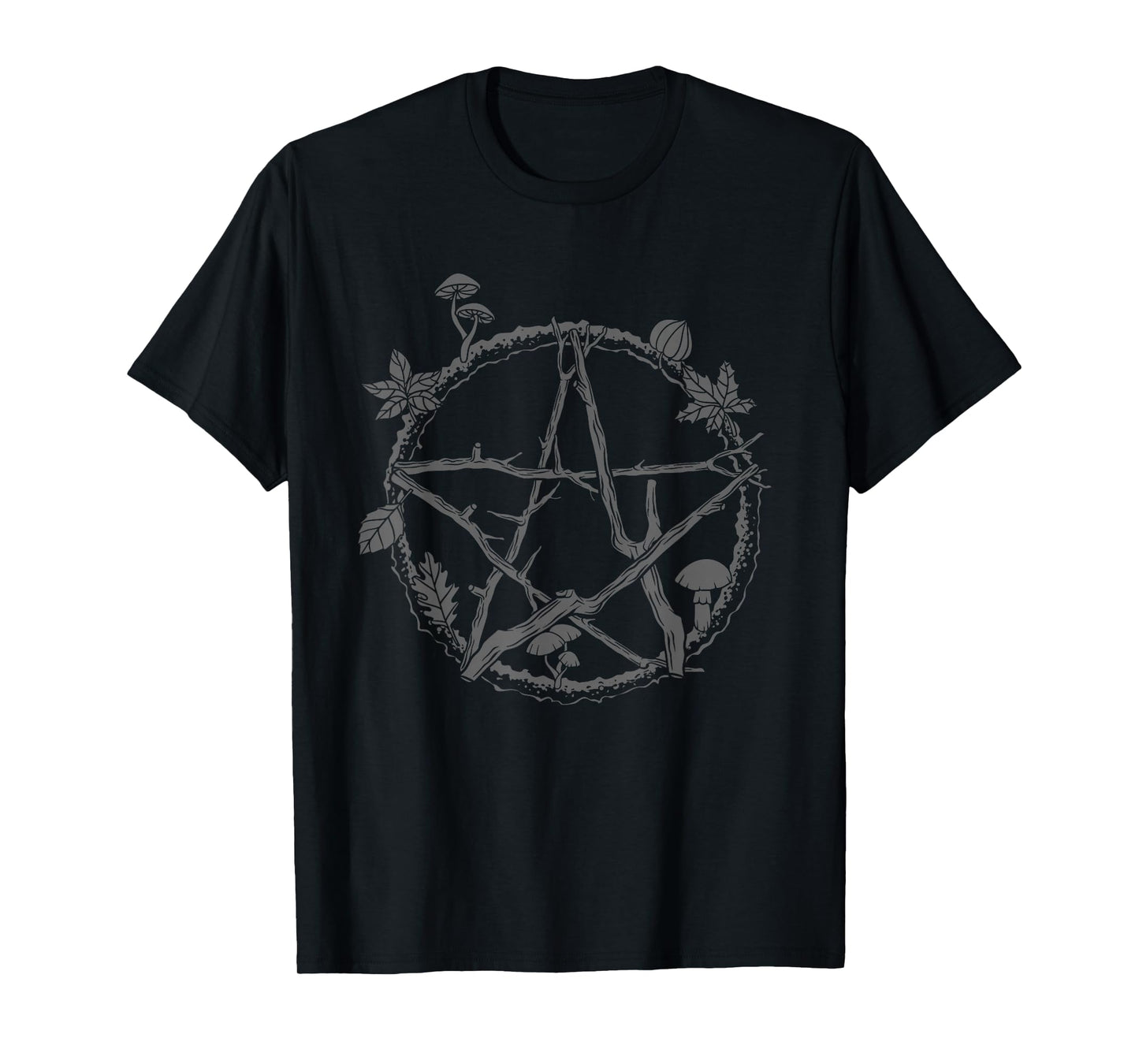 Dark Pentagram Wreath Nature Satanic Symbol Gothic Punk Emo T-Shirt
