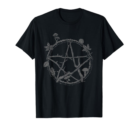 Dark Pentagram Wreath Nature Satanic Symbol Gothic Punk Emo T-Shirt