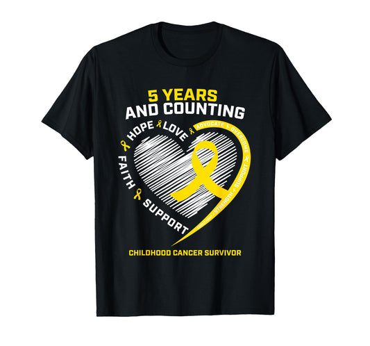 Girls Kids Boys 5 Year Gold Childhood Cancer Survivor Shirt T-Shirt