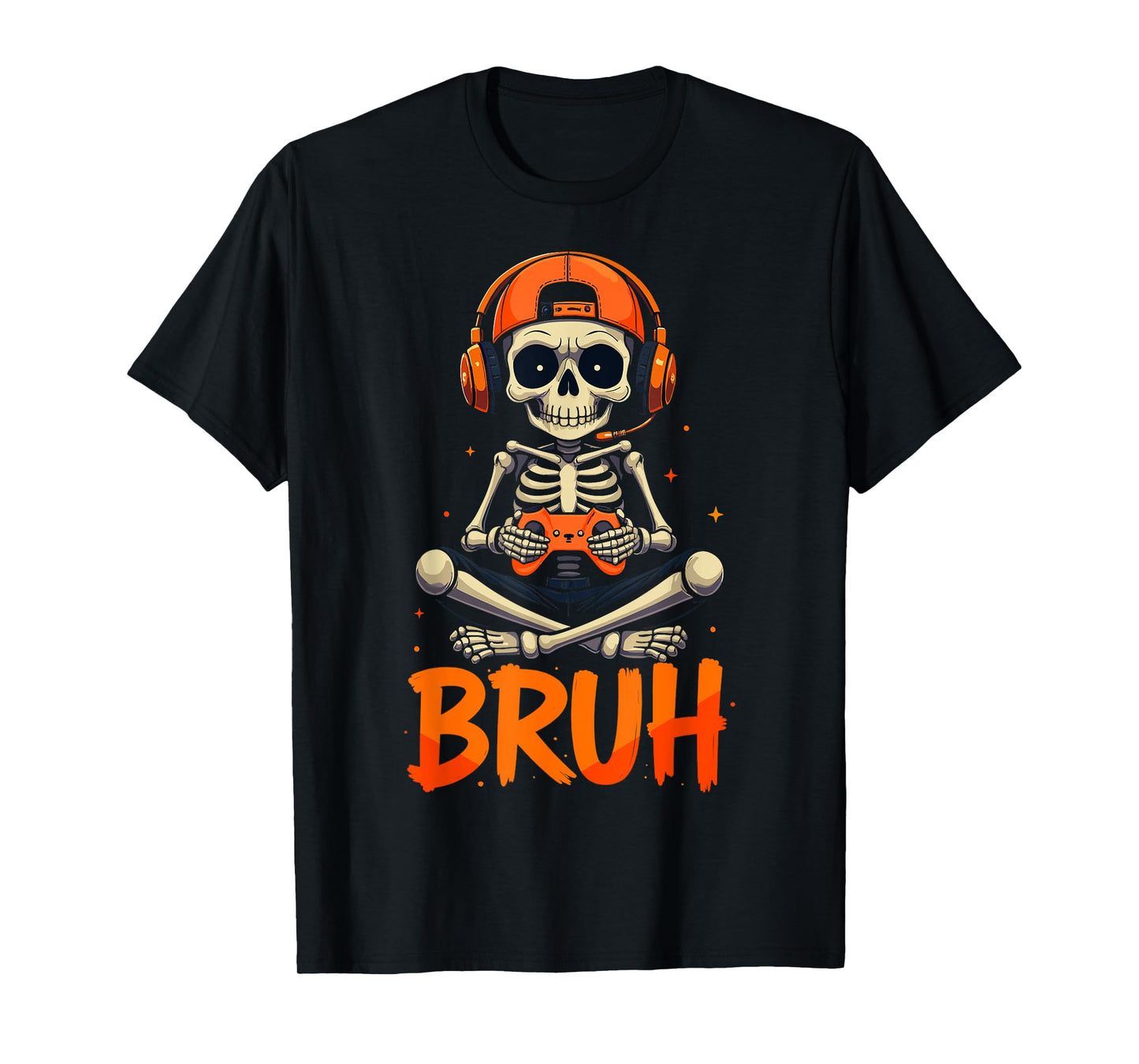 Bruh Halloween Boys Kids Gamer Mens Skeleton Video Gaming T-Shirt