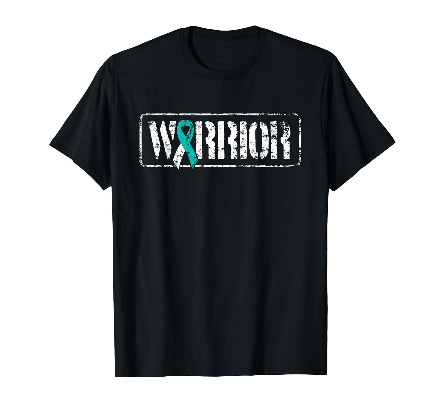 Cervical Cancer Warrior - Teal White Military-Style Ribbon T-Shirt