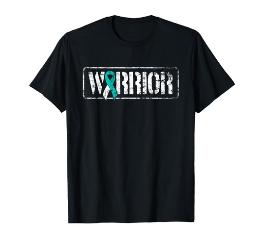 Cervical Cancer Warrior - Teal White Military-Style Ribbon T-Shirt