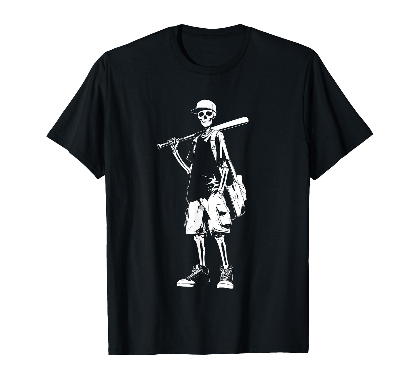 Skeleton Baseball Graphic Halloween Spooky Scary T-Shirt