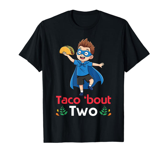 Cute Boy with Tacos Happy Birthday Taco Bout 2 Years Old T-Shirt