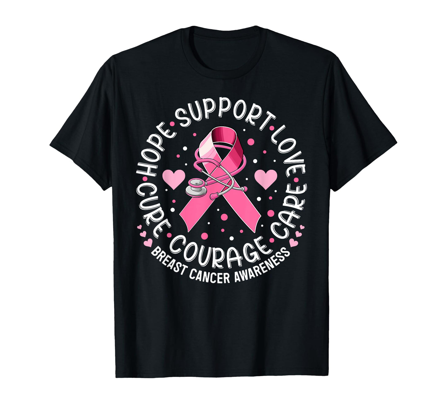 Breast Cancer Awareness Pink Ribbon Nurse Scrub Top Support T-Shirt