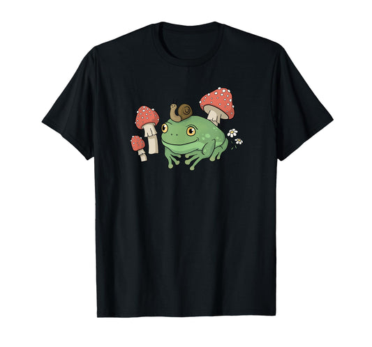 Cute Cottagecore Aesthetic Frog Snail Hat Mushroom T-Shirt
